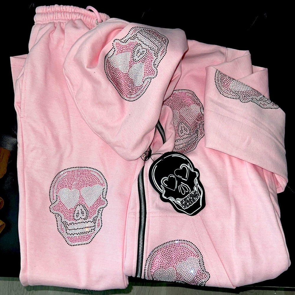 SILICA Pink/Black Rhinestone Sweatsuit UNISEX